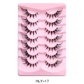 7 pairs of dense fox-eye fake eyelashes with transparent stem on pink base HLY-17 - Slender Cross Style (HLY-17)