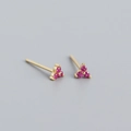 Minimalist S925 sterling silver four-leaf clover stud earrings with pink zircon in gold - Gold Plated With Red Zirconia