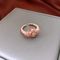 Detailed macro view of gold plated four-leaf clover ring with zircon and mother of pearl - 29# Ring - Rose Gold - Four-leaf Clover