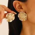 Chic oversized gold flower earrings with irregular pleated metal texture for women - Irregular Texture Geometric Circle Gold (A-1446)