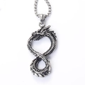 Viking dragon necklace in stainless steel with infinity shape and silver box chain - Pendant Only / Steel Color Pendant (No Chain)