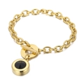 Golden stainless steel OT buckle bracelet with black faceted stone pendant - Gold Style With Black Stone (KB162158-Z)