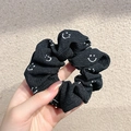 Chouchou en dentelle noire avec motifs smiley blancs pour queue de cheval - Smiley Blanc / Noir