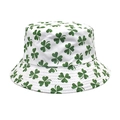 Reversible clover print bucket hat for sun protection with green shamrock pattern design - M (56-58cm) / White Green Shamrock Print