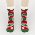 Chaussettes de Noël épaisses en polaire avec motifs de renne et flocon en rouge et vert - Taille unique / Rayures Rouge Vert Canne Flocon