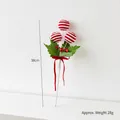 38cm Christmas pick with red white striped pom-poms, bells and a ribbon bow - Bell And Ball Pick