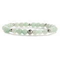 Macro detail of 6mm light green tiger eye beads and silver spacer beads on elastic bracelet - 6MM Green