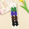 Set of 10 ribbed ribbon bow hair clips in white, green, purple, brown, and black - Style 11
