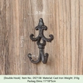 Vintage style black cast iron double wall hook for coats with industrial rustic texture - Spearhead Double Hook A-DS7138