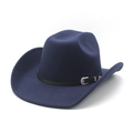 Détail du chapeau de cowboy en feutre bleu avec bande noire et boucle argentée - M(56-58cm) / Bleu Marine (Couronne Creusée)