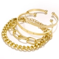 Chic 4-piece set of gold-plated metal link chains and open cuff bracelets - 4 Pcs Gold Simple Set