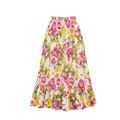 High-waisted A-line skirt with pink peony and yellow lemon prints and ruffled hemline - One Size / Single Skirt
