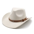 Classic cream felt western cowboy hat featuring a brown faux leather band and silver buckle - M(56-59CM) / Beige (Suede)