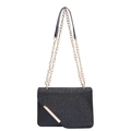 Minimalist black glitter chain crossbody bag with gold metallic trim and strap - Black