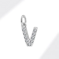 Silver-toned letter V charm pendant set with sparkling zircon stones for jewelry DIY - White Gold (Letter V)