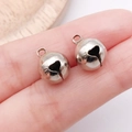 Two small silver metal spherical bells with hanging rings for DIY jewelry making - 10mm / White Gold