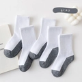 Five-pack of breathable white cotton socks with gray contrasting heel and toe - Flat Mid-calf Socks With A Yin-yang Pattern [grey Sole] / 3-5 Years (Feet length 13-15cm)