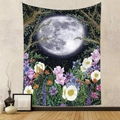 Artistic moon phase and night flower tapestry for bedroom wall hanging decoration - Black Enchanted Forest Full Moon-Vertical (LT045-2) / 73X95CM (Cross-border Brushed)