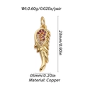 Detail of 18K gold-plated copper wing pendant with colored stones and dimensions - Colorful Wings Shape (006-03)