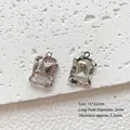 Silver alloy rectangle pendant set with hammered finish and clear inlaid rhinestone - 434# Silver - White Zirconia