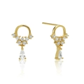 Sparkling S925 silver needle drop earrings with gold finish and white cubic zirconia crystals - Gold