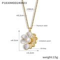 Collana in acciaio al titanio dorato con ciondolo a fiore in smalto bianco e perla - Oro Bianco