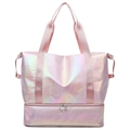 Pink holographic dry-wet separation travel bag with large capacity and shoe compartment - One Size / Pearlescent Pink