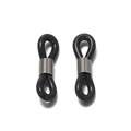 Paar zwarte siliconen brillenketting connectors met zilveren metalen veerringen - Zwart / Zilveren Metalen Ring