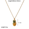 Golden stainless steel necklace featuring a pineapple pendant with green leaves - Gold 3D Pineapple Necklace Style (TN60543)