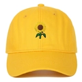 Yellow baseball cap with sunflower embroidery and curved brim for outdoor sun protection - Yellow