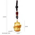 Golden Maneki Neko cat keychain with dark brown braided rope and decorative beads - Lucky Cat With Braided Rope / Gold/Brown Rope