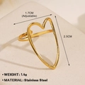 Adjustable golden stainless steel ring featuring a large hollow heart frame design - Large Hollow Heart 600 / Gold
