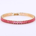 Bracelet tennis élégant en plaqué or avec zircons rectangulaires roses étincelants - Fermoir Carré Or-Rose Rouge
