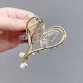 Elegant gold butterfly hair claw clip with rhinestones and pearls for women - Heart Butterfly Gold