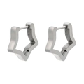 Macro view of matte silver stainless steel star shaped huggie earrings with hinged closure - Matte Star / Silver