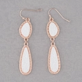 Rose gold double waterdrop earrings with white marble texture and beaded metal edges - Rose Gold Frame White (EA088-1玫瑰金)