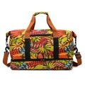 Large travel bag with colorful maple leaf print and a separate bottom shoe compartment - Orange