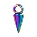 Détail d'un pendentif conique en acier inoxydable arc-en-ciel au fini brillant - Coloré