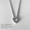 Zilveren roestvrijstalen hartjesketting met fonkelende kristallen 40+5cm lengte - Hart Pavé Stijl (XNL0031-1)