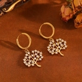Detail of gold tree of life hoop earrings with sparkling crystals on velvet background - Gold White Zircon Tree Earrings (T031)