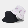 Reversible cotton bucket hat set featuring solid black and purple tulip floral print - Light Purple Tulip (YFM1697) / Light Purple