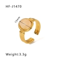 Adjustable 18k gold plated stainless steel ring with 13mm round translucent pink stone - Round Pink Gemstone Bold Setting Style (HF-J1470)