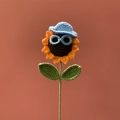 Handmade crochet sunflower with blue hat and glasses for home decor and gifts - Cartoon Sunflower Light Blue
