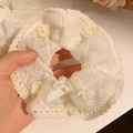White lace scrunchie with delicate rose floral charms and a soft bow hair accessory - Flower Bow Scrunchie