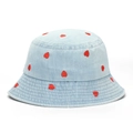 Light blue denim bucket hat for kids with red heart embroidery and casual vintage style - 50cm (Recommended 1-3 Years) / Heart - Mid Blue