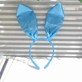Light blue satin bunny ear headband with metallic luster for Easter party costume - Blue Satin Bunny Ears Headband