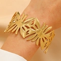 Gold open cuff bracelet with intricate hollow leaf texture and brushed metallic finish - Leaf Vein Hollow (0077)