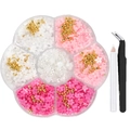 3D nail charms kit with pink and white flowers, pearls, beads and application tools - Trending Style 8 (With Tools)
