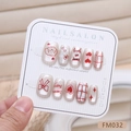 Unghie finte cat eye con disegni di cucciolo e cuore in bianco crema e rosso - M / Stile Cucciolo Dolce (FM032)