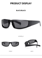 Detailed views of black wrap-around sports sunglasses showing front, back, and 45-degree angles - Black Frame Black Grey Lens (C1)